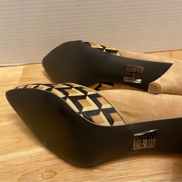 FarylRobin Women’s Hairy Almond Toe Chevron Print and Solid Tan High Heels - Picture 8 of 9